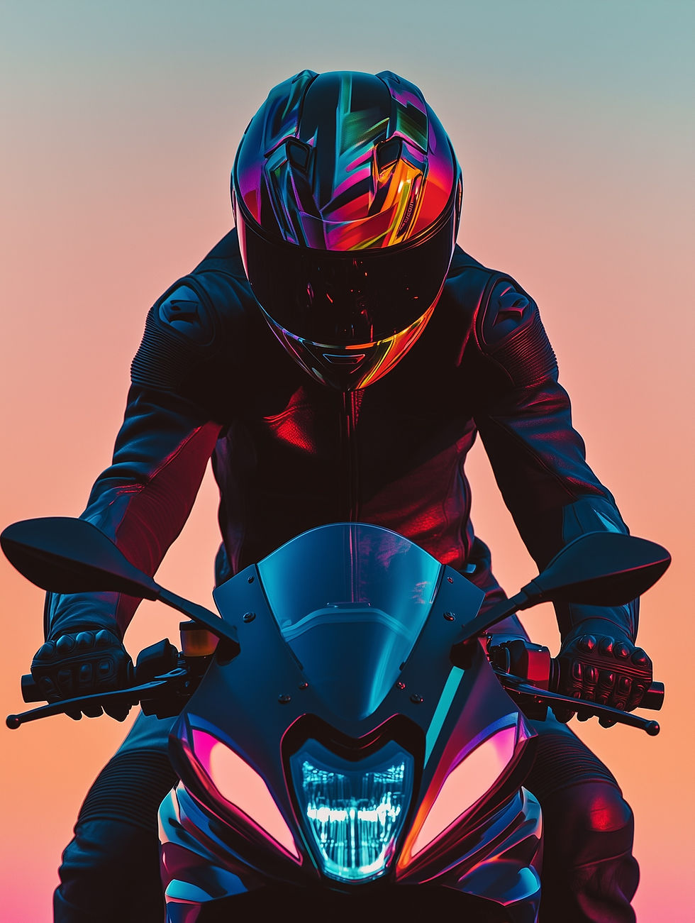 Motorsyklist ved solnedgang