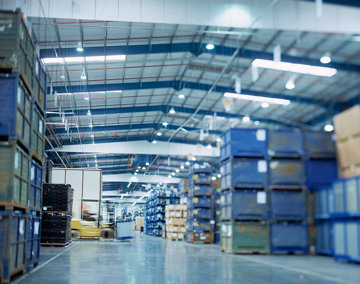 Large warehouse in car factory, low angle view