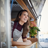 Smiling in a Food Truck