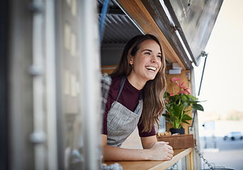 Smiling in a Food Truck