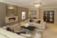 A large living room in an expensive new house that has been furnished by a leading Interior