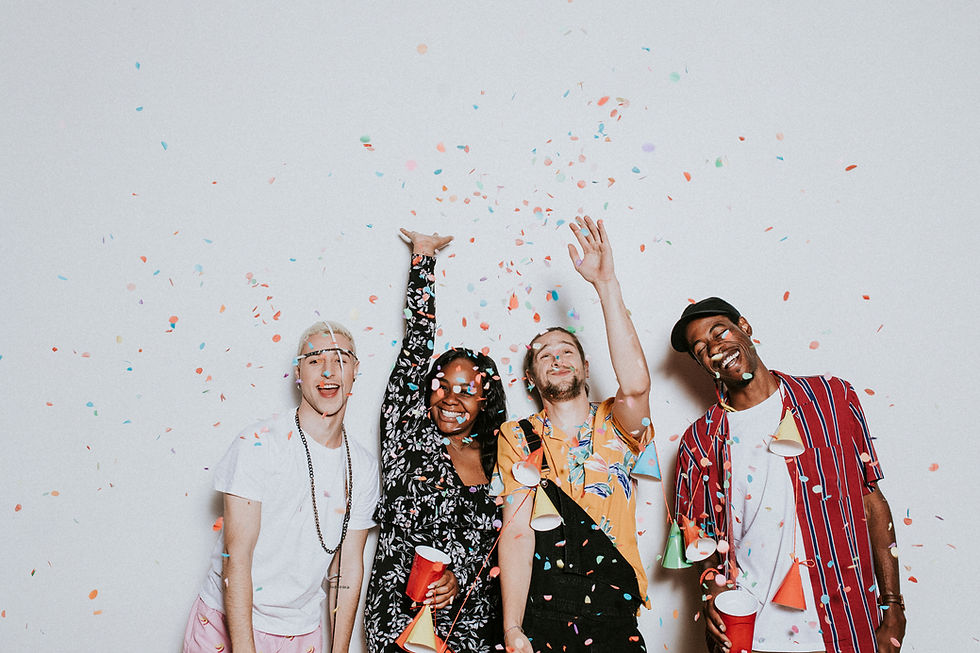 Group Celebrating with Confetti