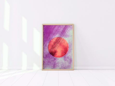 Clear Art Reserve holdings of a white room with a beautiful painting with a red dot.