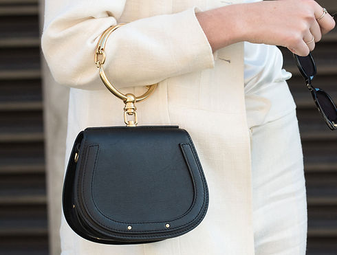Black leather handbag