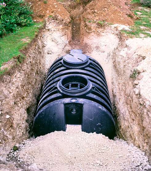 Installation of a drainage tank (septic tank) in a domestic garden. 4000 Litre Capacity
