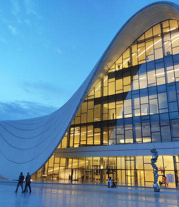 Modern Baku architecture at night