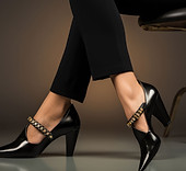 Pointed Black Heels with Strap