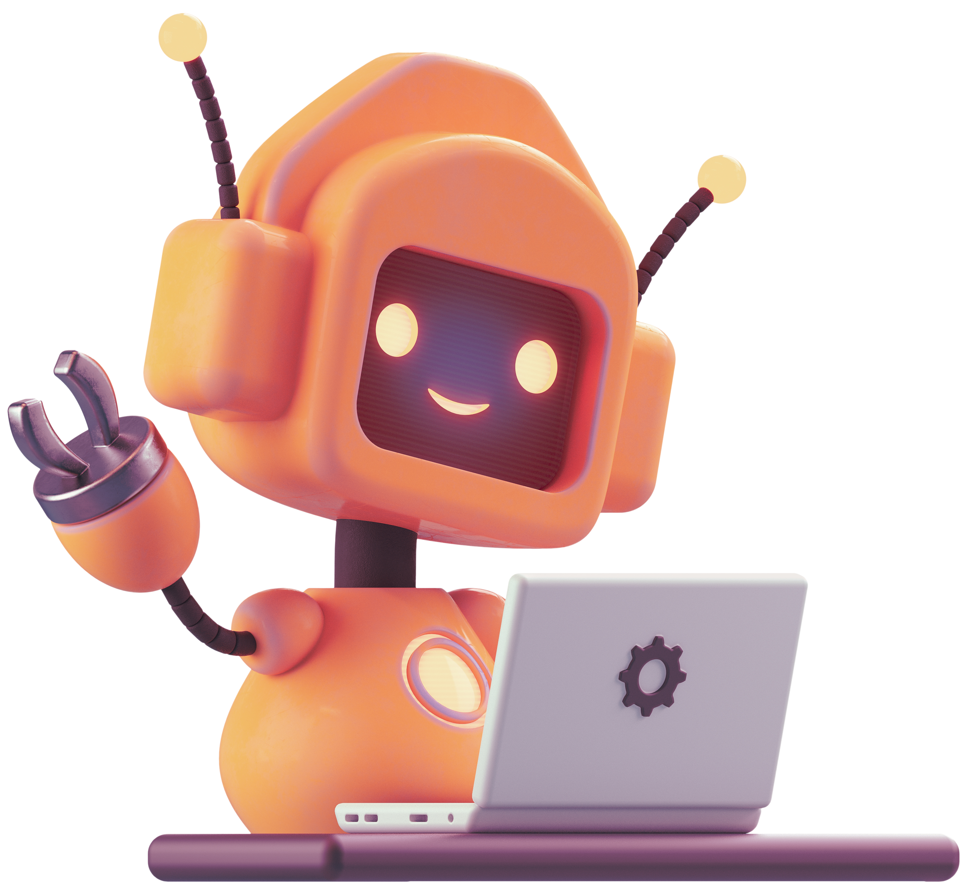 Animated image of a smiling robot using a computer