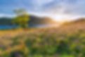 Sun shining on hills of the Lake District