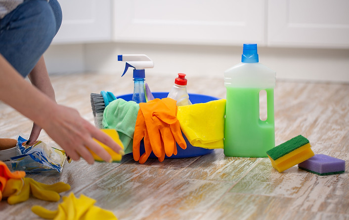 Woman with Cleaning Supplies