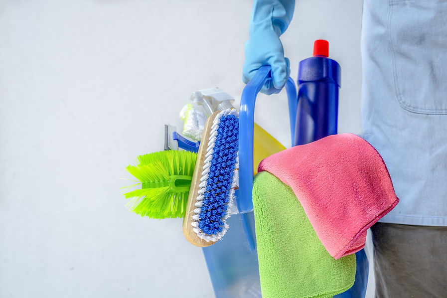 Clean with tanks and cleaning products on a white background