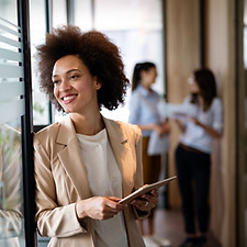 professional woman creating resume for job search