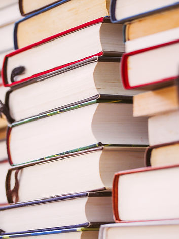 several stacks of books filling the frame
