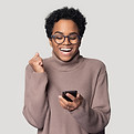 Excited lady holding a phone