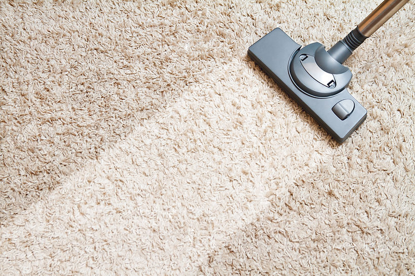 Vacuum cleaner head cleaning textured beige carpet surface