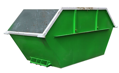 Green industrial skip with a metal handle