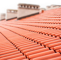 Terracotta roof tiles close-up