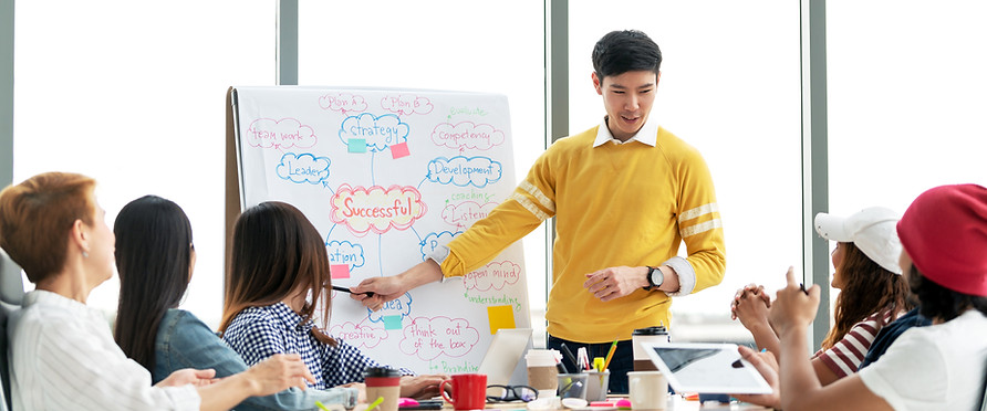 Male officer suggesting steps to success