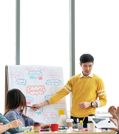 Male officer suggesting steps to success