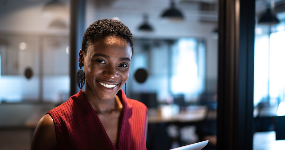Femme affaires, à, tablette