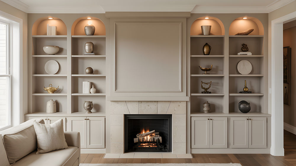 Custom built-in shelves and fireplace