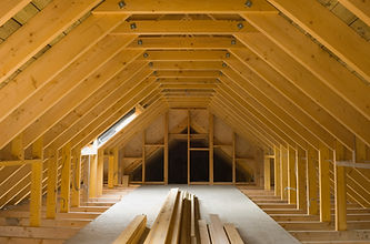 Attic space in newly-built house, ready for conversion. Wiring has been done