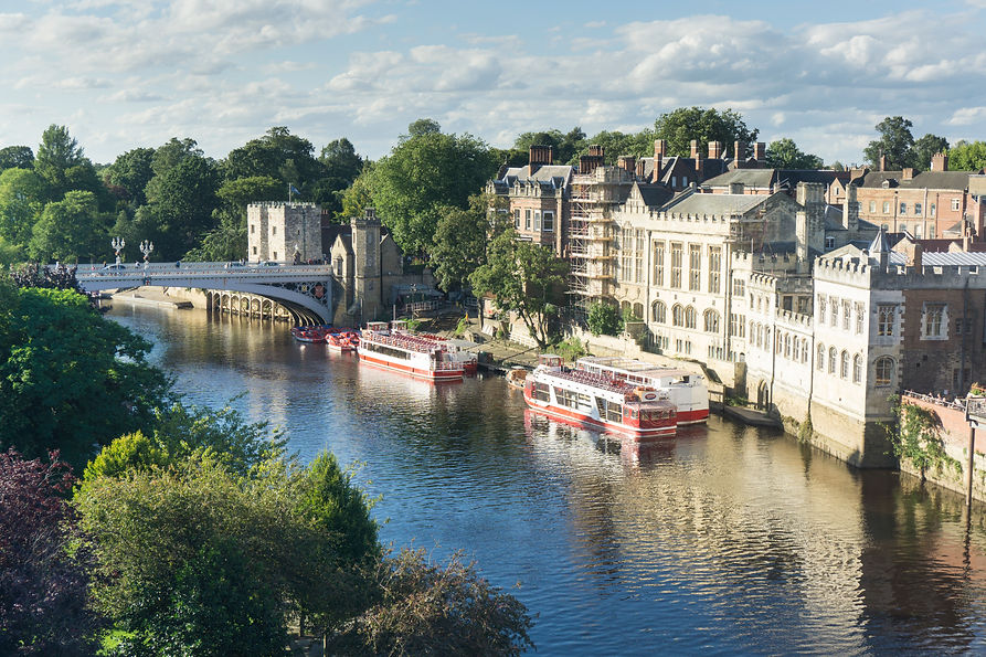 High angle view over the River Ouse and Lendal bridge in York, North Yorkshire