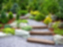 Designer garden with fresh plants and stones