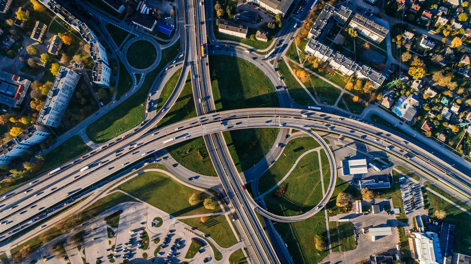arial view of roads