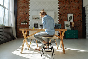 Working at Wooden Table