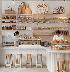 Interior minimalista de panadería