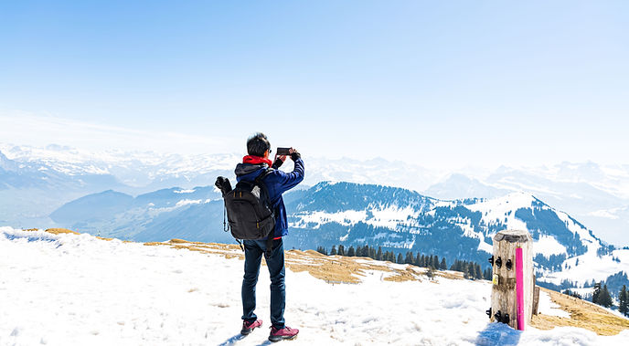 cell phone on Mountain peak photo