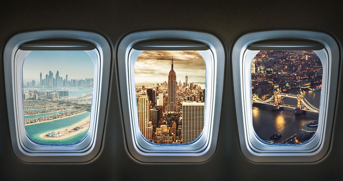 view of holiday locations from aeroplane window