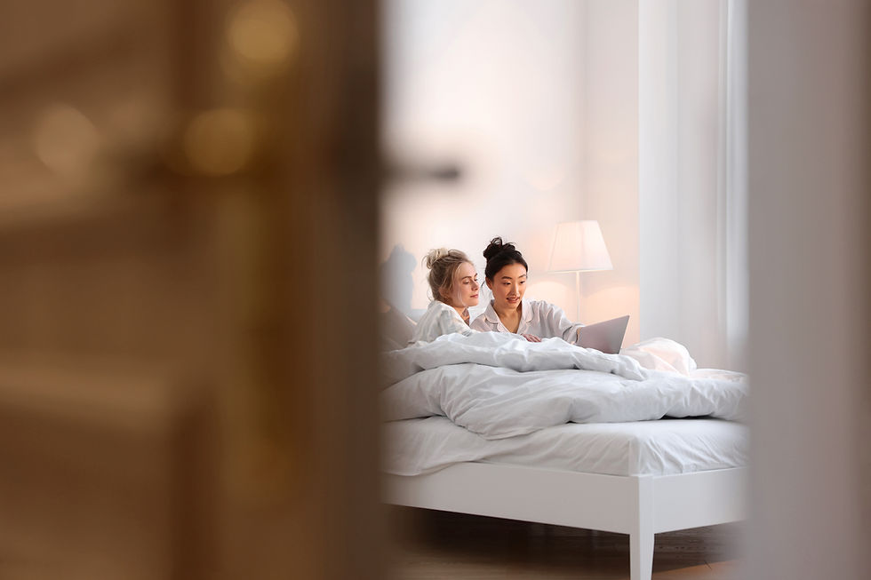 Friends in Hotel Room