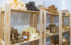display rack in Hugging Bubbles's workshop