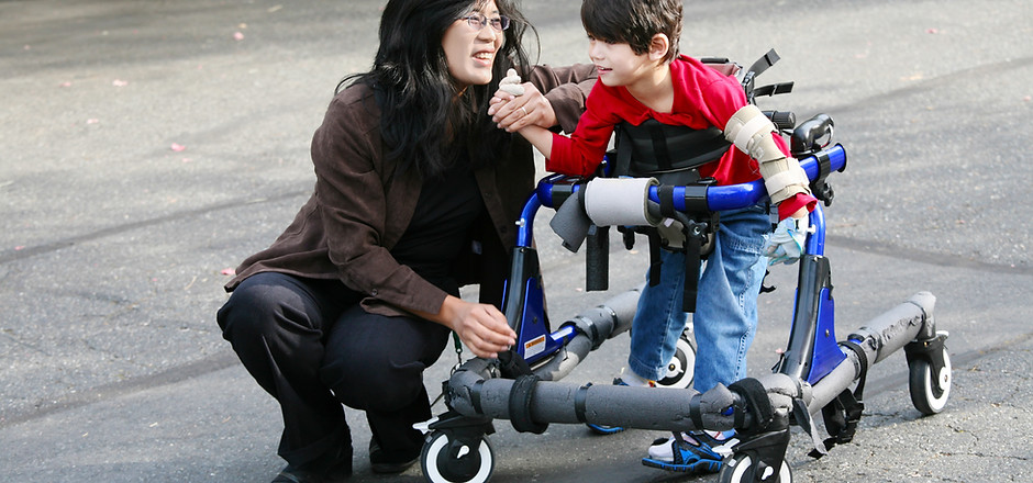 A mother with a cripple child