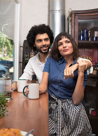 Pareja, sentado, en, café