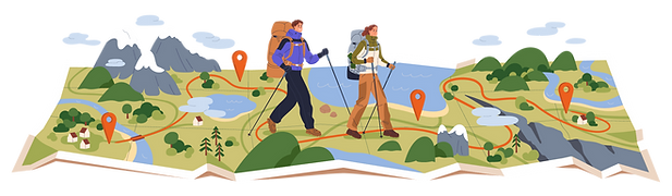Randonneurs sur l'illustration de la carte