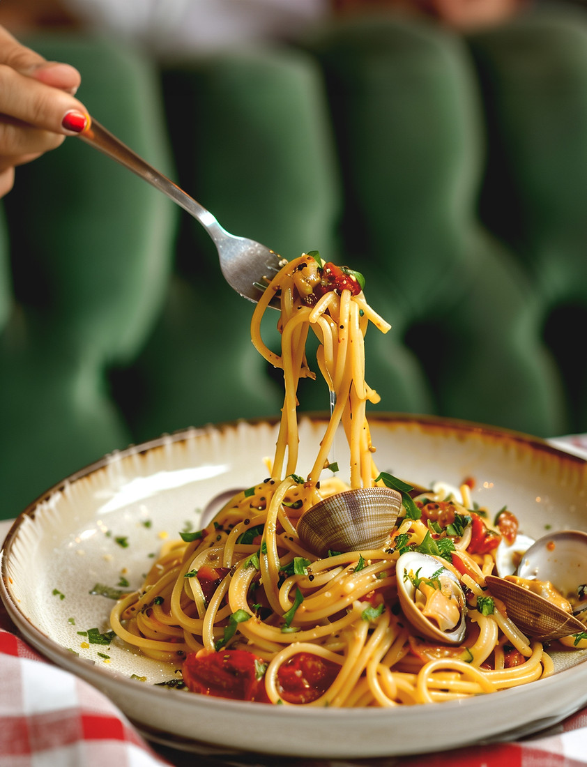 Serving Seafood Pasta