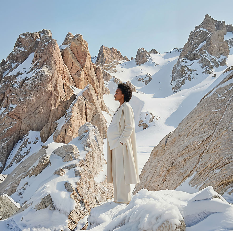 Femme dans les montagnes enneigées