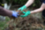 Gardeners cooperate in lawn cleaning