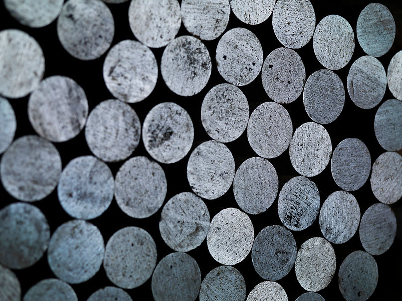 Stack of round steel billets