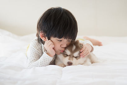 Kid Embracing Puppy
