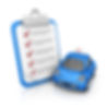 isolated blue clipboard and driving school car