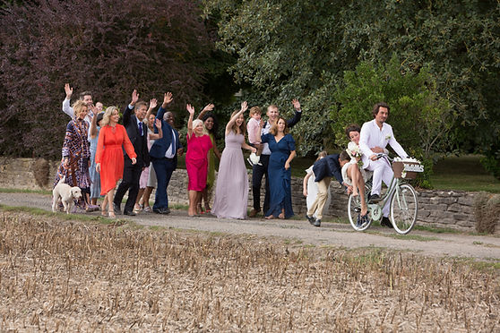 Happy family and friends at wedding