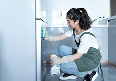 female cleaner cleaning kitchen counter