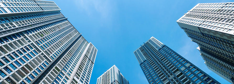 Apartment buildings seen from below in Ho Chi Minh City, Vietnam