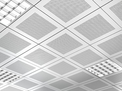 A suspended ceiling with aluminium panels