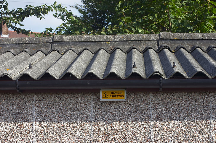"Roof formed of asbestos sheets, warning sign