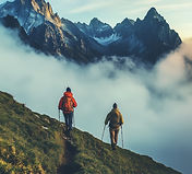 Hikers in Mountain Fog